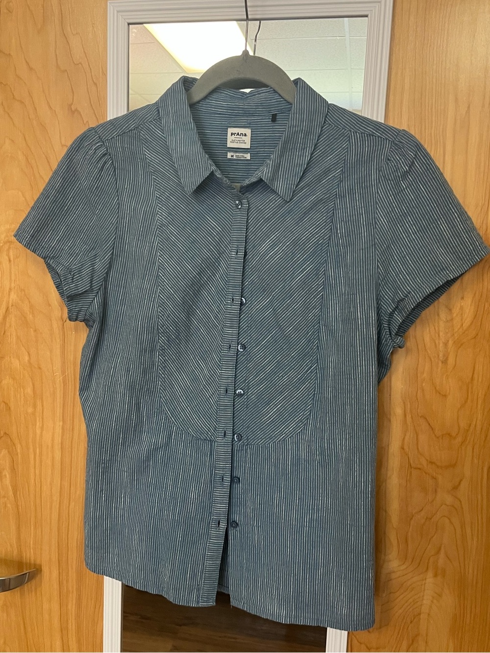 prAna Short-Sleeve denim colored Stripe Button-Up Shirt